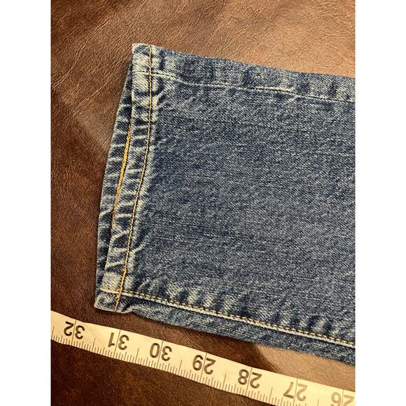 H&M &Denim Slim Straight Jeans Blue Stretch Mid Rise Size 32 Women’s Button Fly - Picture 14 of 15